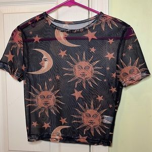 Shein Sheer Moon & Sun Cropped Top